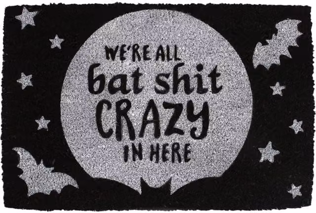 KDMK Bat Shit Crazy Black Coir and PVC Rectangular Doormat
