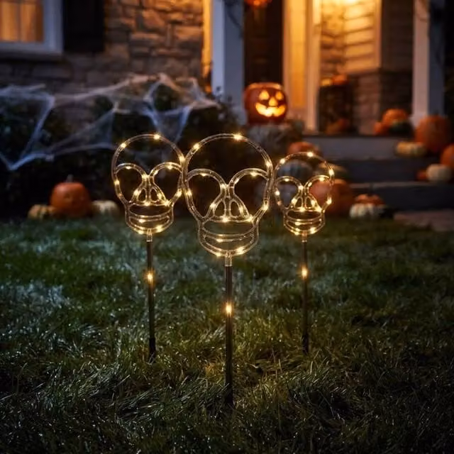 Garden Greatness 3 Pack Multicolour LED Skeleton Skull Solar Stake Lights