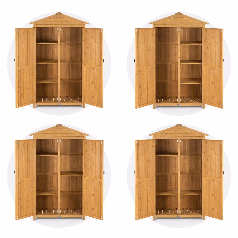 Christow Brown Tall Garden Storage Cabinet with Double Doors and Shelving, W: 64 cm, D: 41.4 cm, H: 166 cm – 3