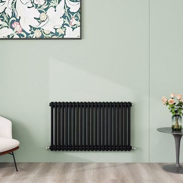 AicaBathroom Horizontal Traditional Cast Iron Style 2 Column Radiator in Black, W/D/H: 101 x 60 x 60 cm