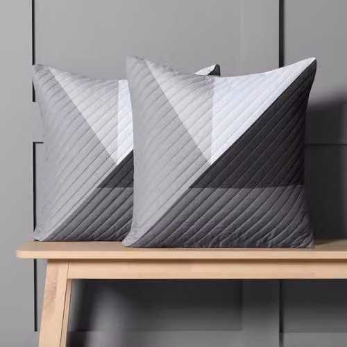 OHS Set of 2 Grey Geometric Pinsonic Square Cushion Covers, W/D/H: 45 x 45 x 45 cm – 2