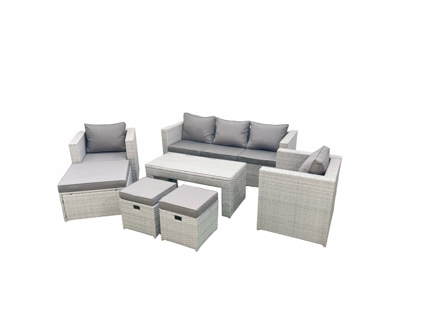 Fimous 8 Seater Rattan Garden Furniture Set in Light Grey with Outdoor 3 Seater Sofa, Lounge Armchairs, Ottoman, and Coffee Table – 2