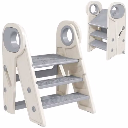 AIYAPLAY Foldable Kids Step Stool with Handle, Grey, W/D/H: 61.5 x 47.0 x 46.5 cm