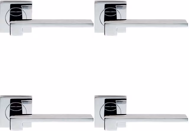 Loops 4x Pair Flat Squared Bar Handles with Square Rose and Concealed Fixings in Polished Chrome