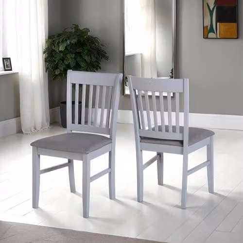 Seconique Oxford Set of 2 Grey Fabric Dining Chairs with Lacquered Wood Legs – 2