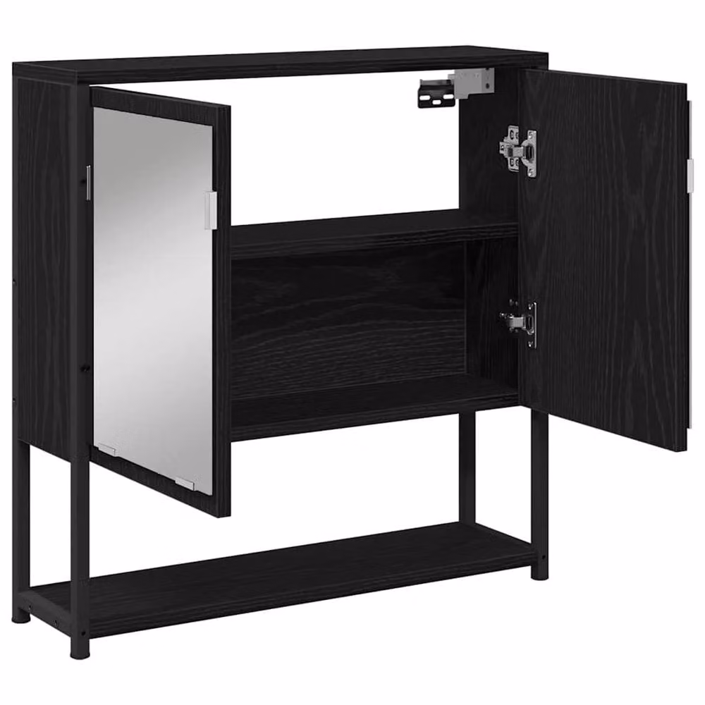 Berkfield Home Modern Black Oak Bathroom Mirror Cabinet with Hinged Doors W/D/H: 60 x 16 x 60 cm – 3
