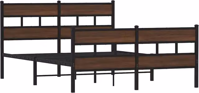 Berkfield Home Metal Bed Frame in Brown Oak, W/D/H: 160 x 200 x 91.5 cm – 1