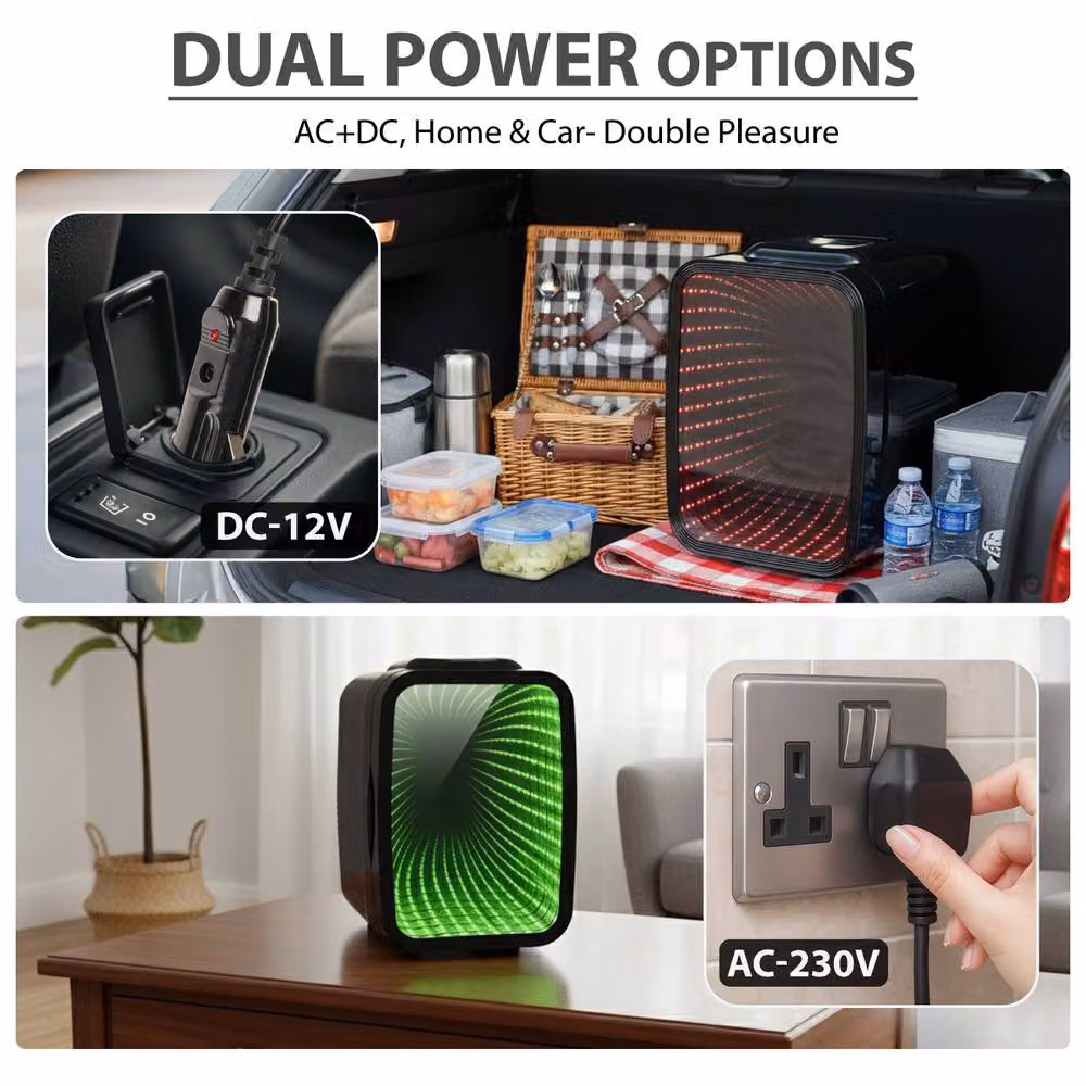 Crystals 4L Mini Fridge with Mirror and RGB Light, Portable Cooler and Warmer in Black – 6