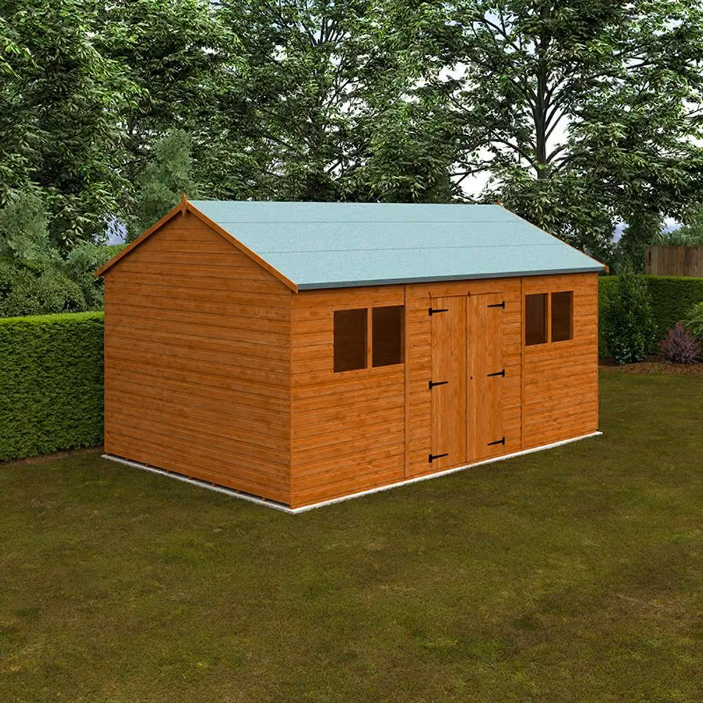 Buttercup Farm Workman Apex 12mm Wooden Garden Shed in Burnt Orange with Double Doors and Window, W: 487.68 cm, D: 295.0 cm, H: 268.5 cm – 2