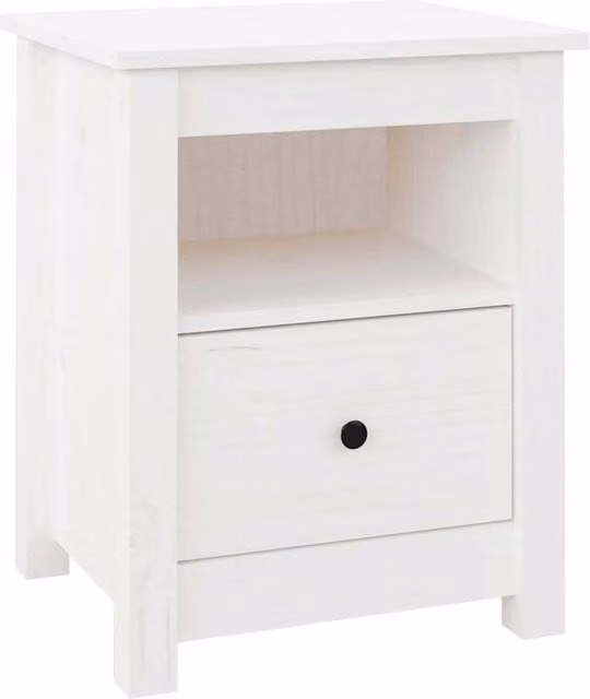 Berkfield Home White Rustic Solid Wood Pine Bedside Cabinet W/D/H: 40 x 35 x 49 cm