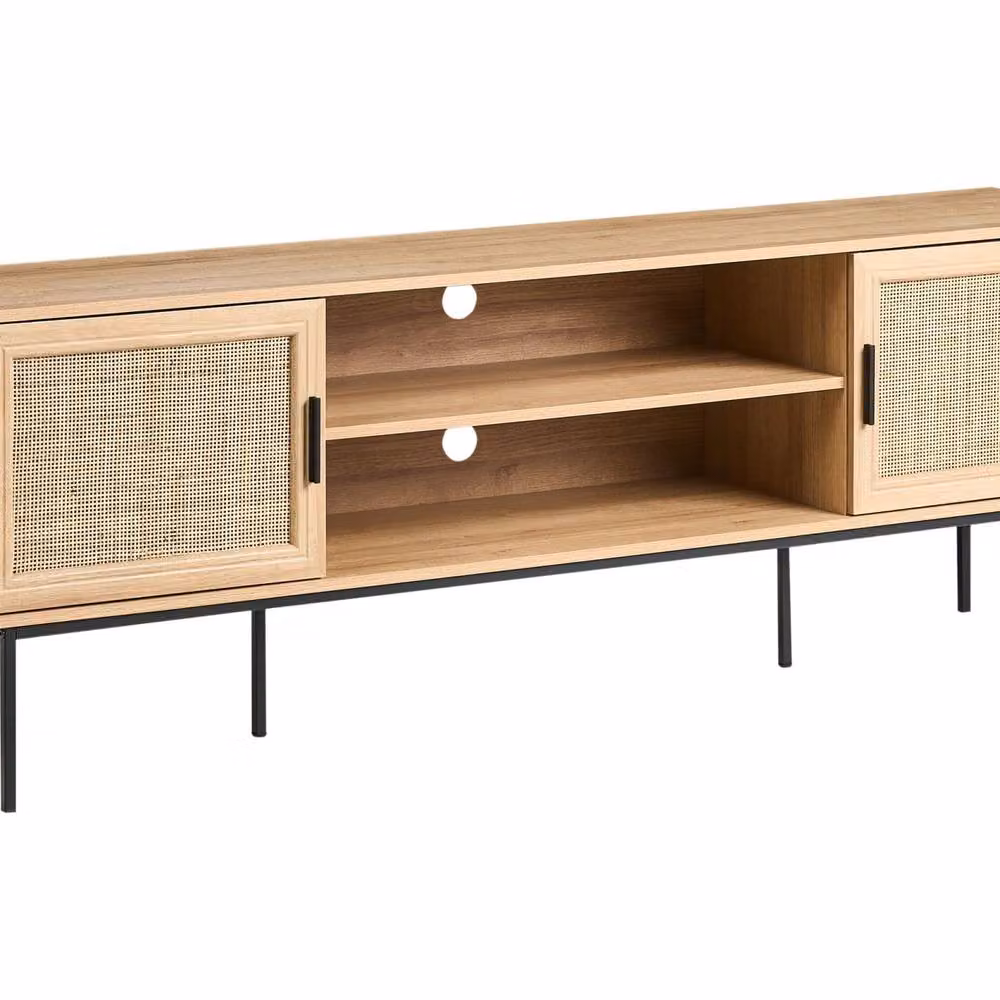Wyld and Coco Boho Rattan 2-Door TV Stand in Brown, W: 180 cm, D: 63 cm – 2