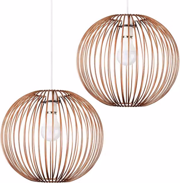 ValueLights Faraday Pair of Retro Copper Sphere Metal Ceiling Pendant Shades in Copper and Brown