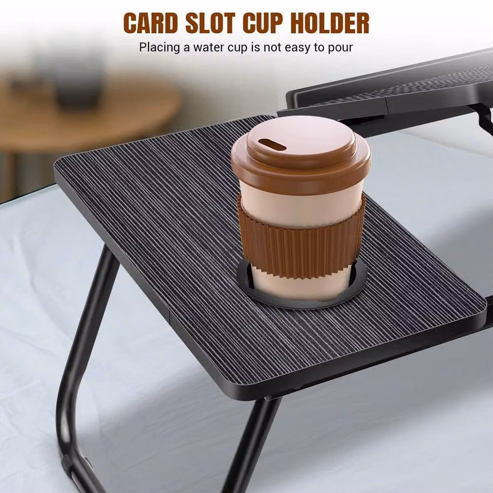 NESTLUNE Adjustable Laptop Bed Table with Foldable Legs and Cup Holder, Black, W: 100 cm, D: 15 cm – 5