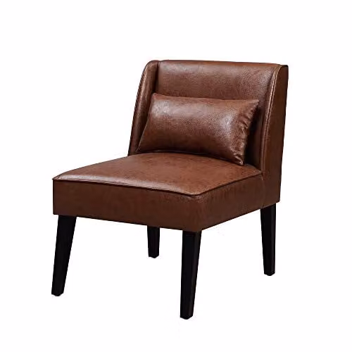 Versanora Teamson Home Marc Lounge Accent Chair in Brown Faux Leather with Solid Wood Frame
