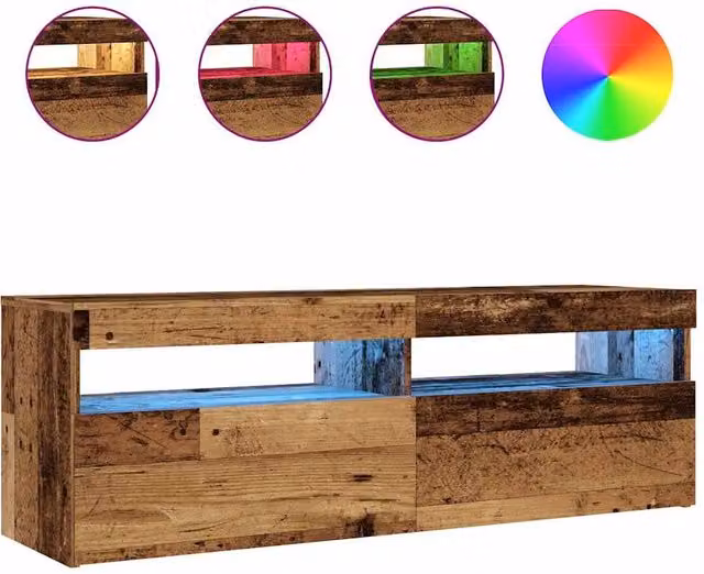 Berkfield Home Modern TV Cabinet with LED Lights in Old Wood Brown, W/D/H: 120 x 40 x 35 cm