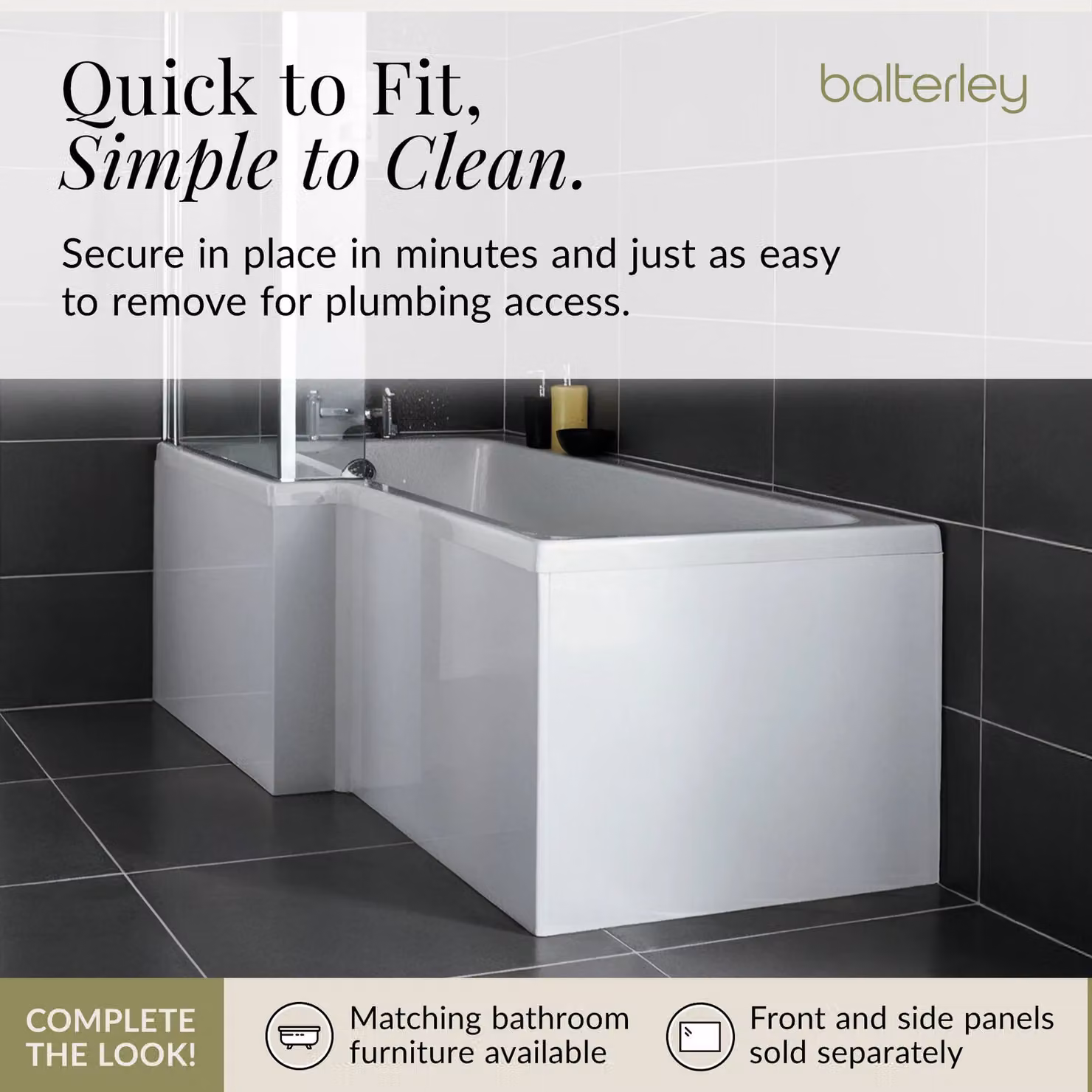 Balterley Waterproof Square Shower Bath End Panel in Gloss White, W: 70.0 cm, H: 54.0 cm, D: 18.0 cm – 4