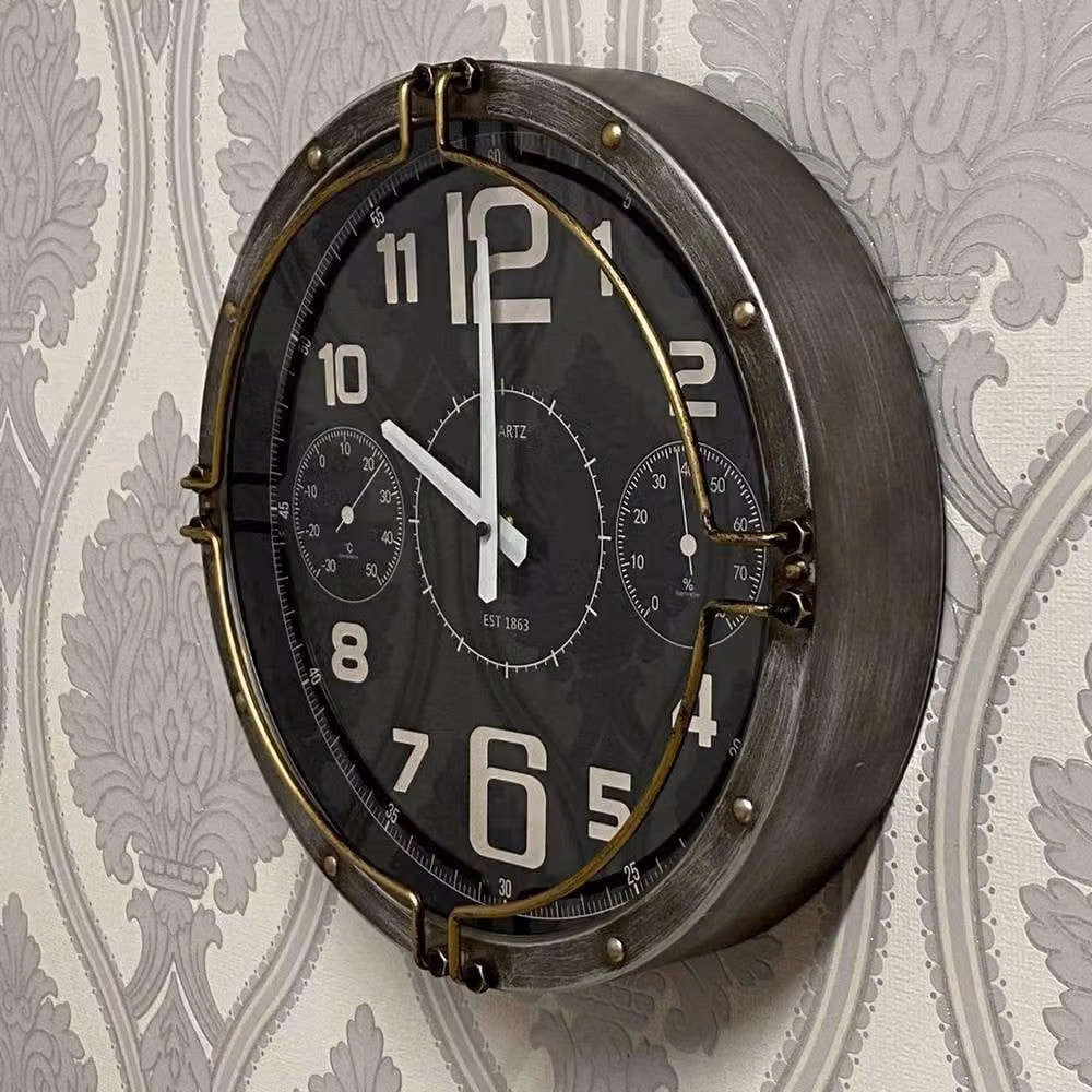 Minster Analog Round Metal Wall Clock in Silver and Grey, W40 x H40 x D8 cm – 2