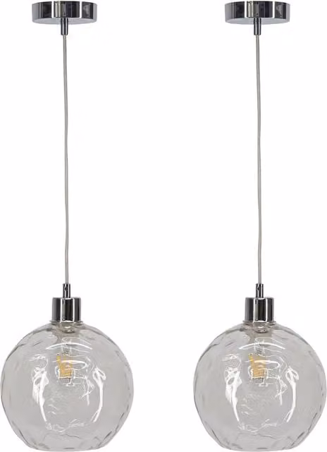 First Choice Lighting Set of 2 Barnum Pendant Lights with Transparent Dimple Glass Globes and Chrome Fittings