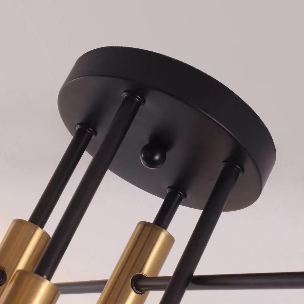 NIVOR 8-Light Sputnik Semi Flush Mount Ceiling Light in Black and Gold/Brass with E27 Bulbs – 5