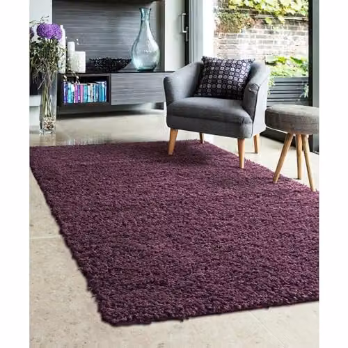 Modern Style Rugs Venus Shaggy Plum Stain-Resistant Rectangular Indoor Rug, W: 140 cm, L: 200 cm