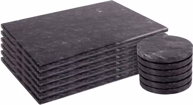 Argon Tableware 12-Piece Marble Placemats and Round Coasters Set in Black and White – 1