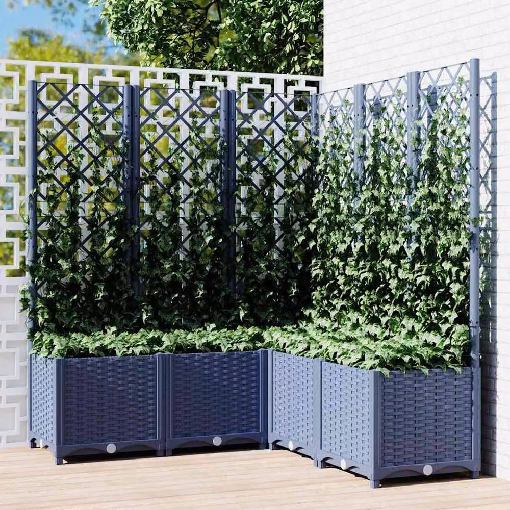 Berkfield Home Garden Planter with Trellis in Dark Grey, W/D/H: 120 x 120 x 136 cm – 2