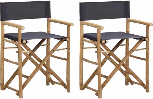Berkfield Home Set of 2 Dark Grey Bamboo and Fabric Folding Director's Chairs – 1