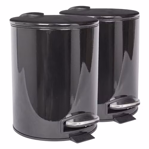 Harbour Housewares Pack of 2 Round Stainless Steel Pedal Bins, 5L, Black – 1