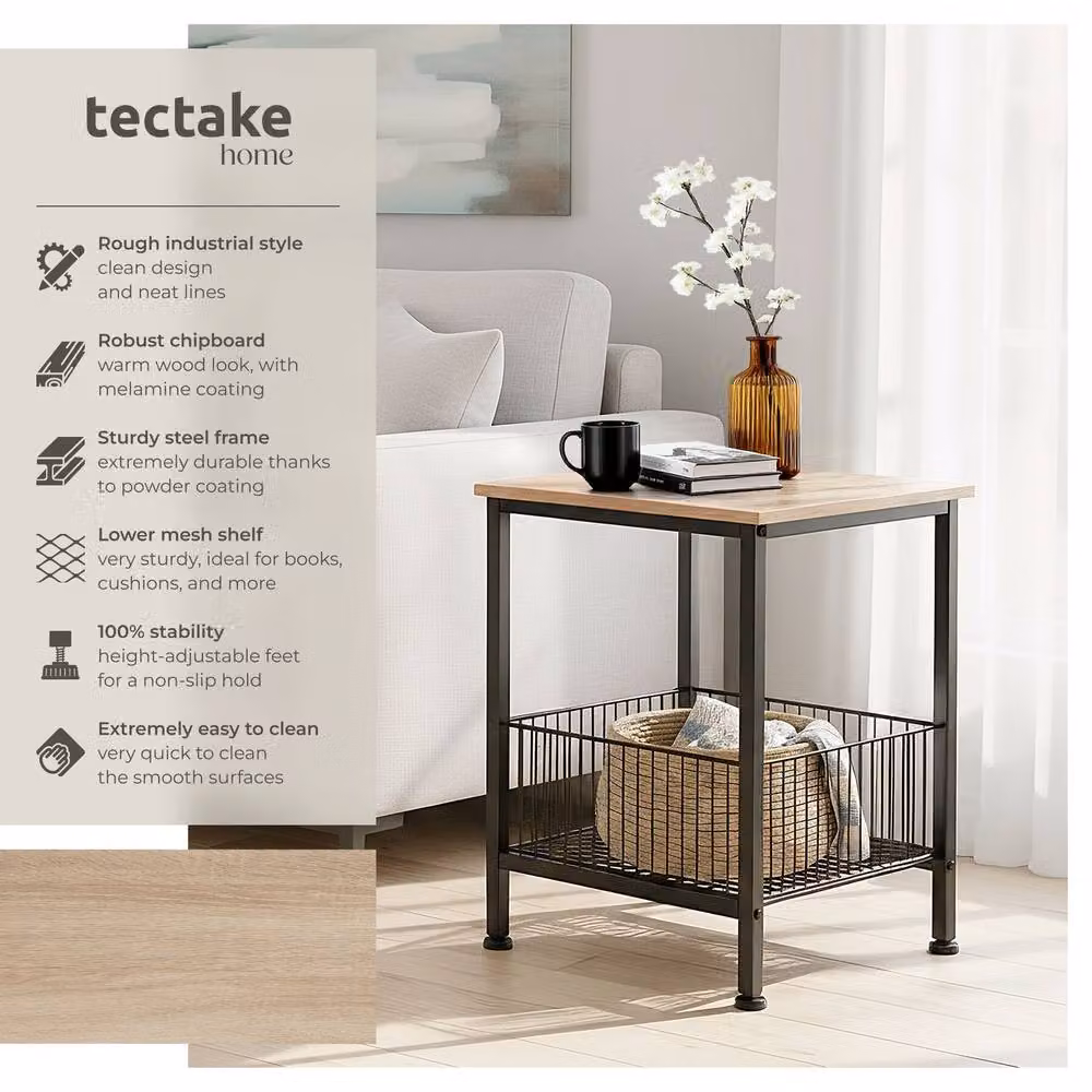 tectake Grimsby Bedside Table in Light Oak – 2