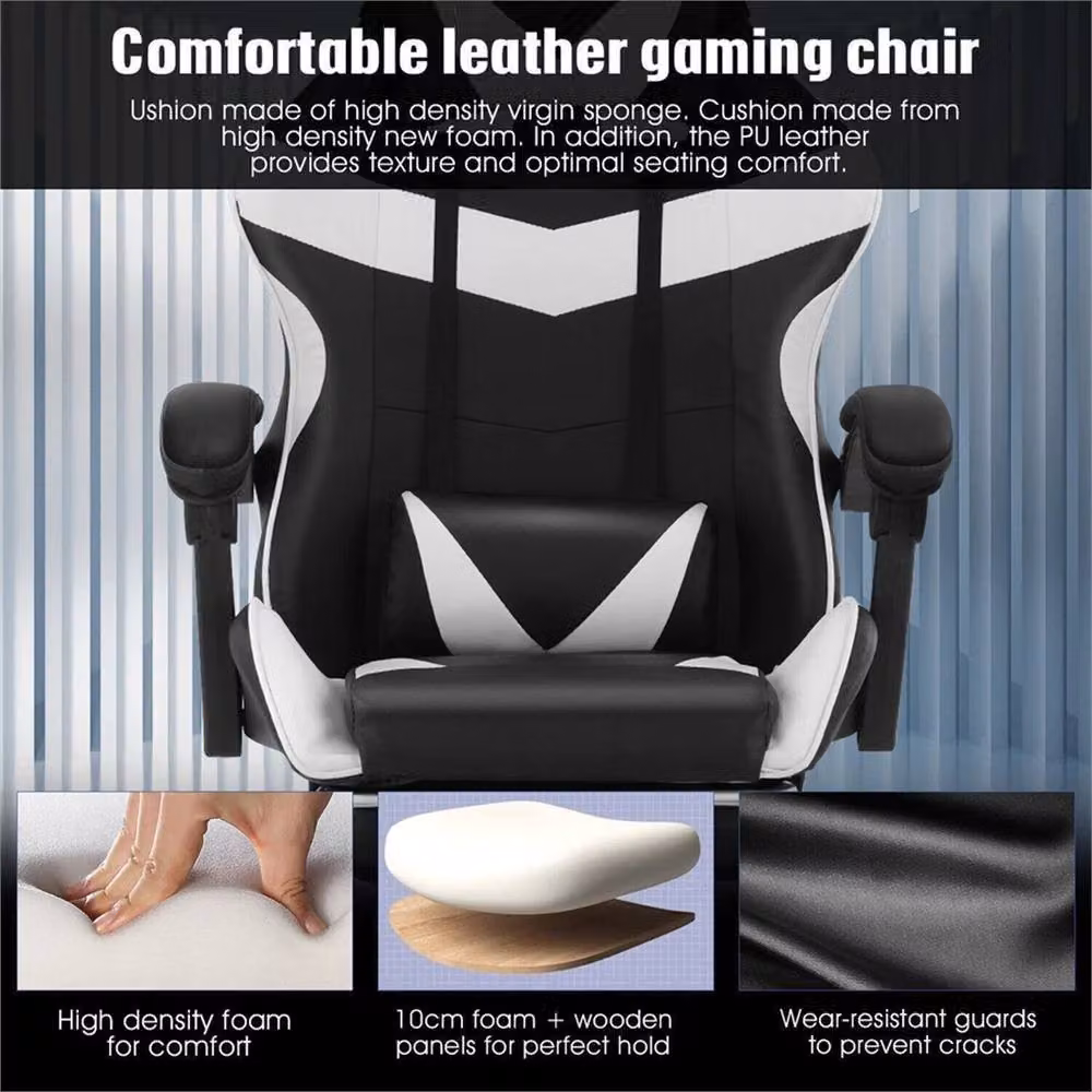 NESTLUNE Racing Gaming Chair in Black with Synthetic Leather, Swivel and Height Adjustable Design – 3