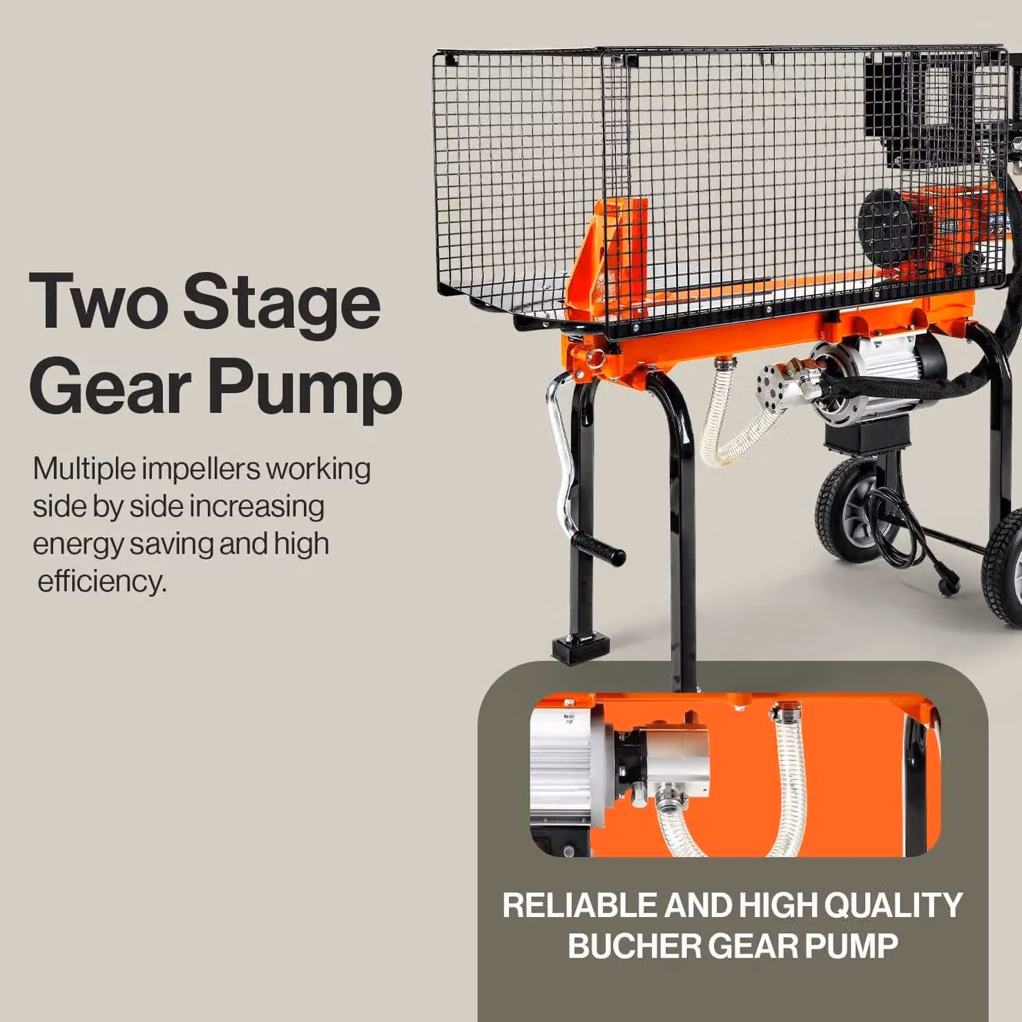 Superhandy Portable Electric Log Splitter with 6 Ton Ram System in Orange – 4