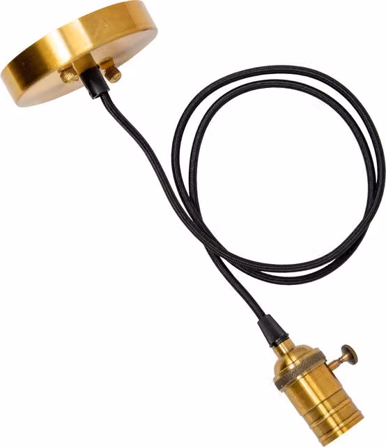 TIMELED Antik Vintage Pendant Fitting in Gold/Brass and Black with Fabric Shade