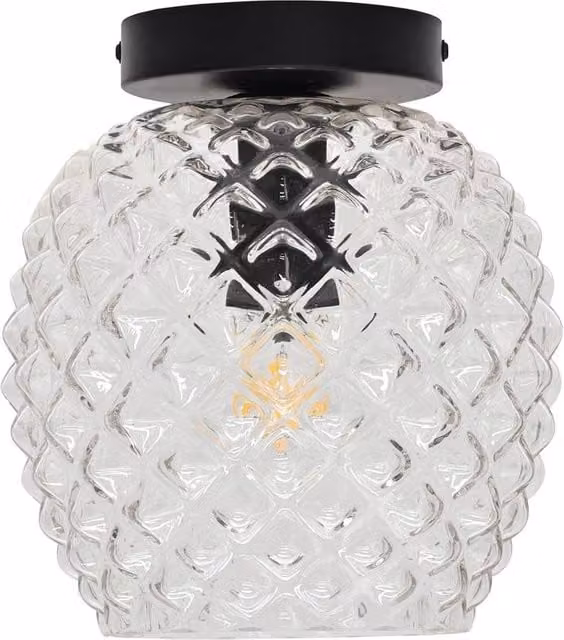 First Choice Lighting Baine Black and Transparent Glass Round Ceiling Light Fitting