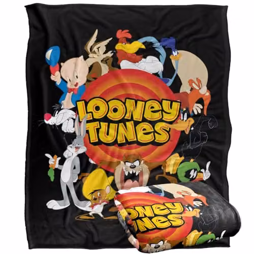 LOGOVISION Looney Tunes Group Circle Logo Super Soft Fleece Throw Blanket, Multicolour, W: 152 cm, D: 127 cm – 1