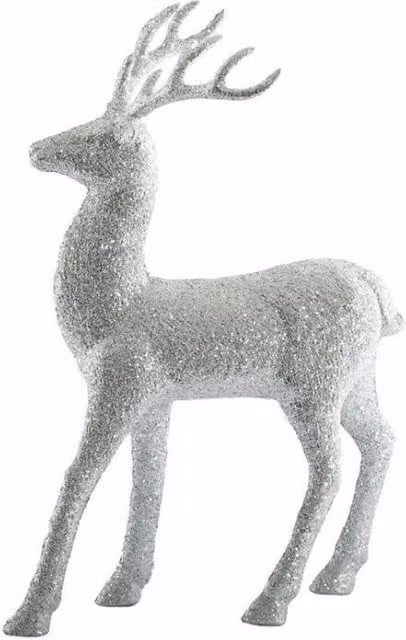 KDMD Glitter Standing Reindeer Decoration in Silver, Height: 32 cm