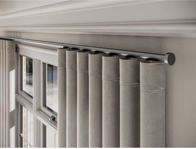 New Edge Blinds Styleline Gliding Curtain Pole Set with Stud End, Silver, Width: 130 cm
