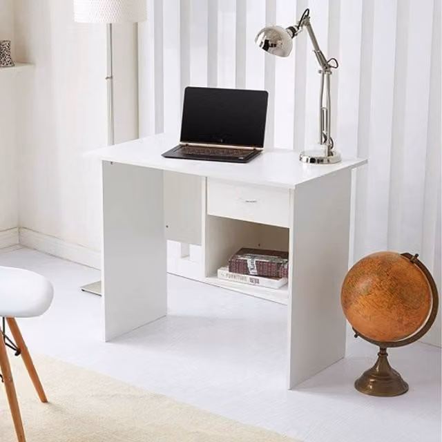 RayGar Modern White Computer Desk with Single Pedestal and Matt Finish