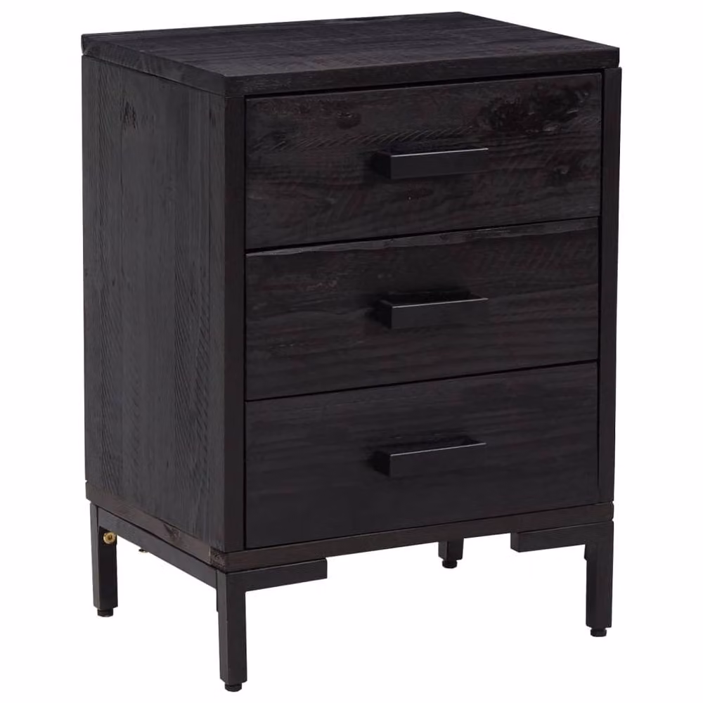 Berkfield Home Decorative Bedside Cabinet in Black Solid Pinewood, W/D/H: 36 x 30 x 55 cm – 3
