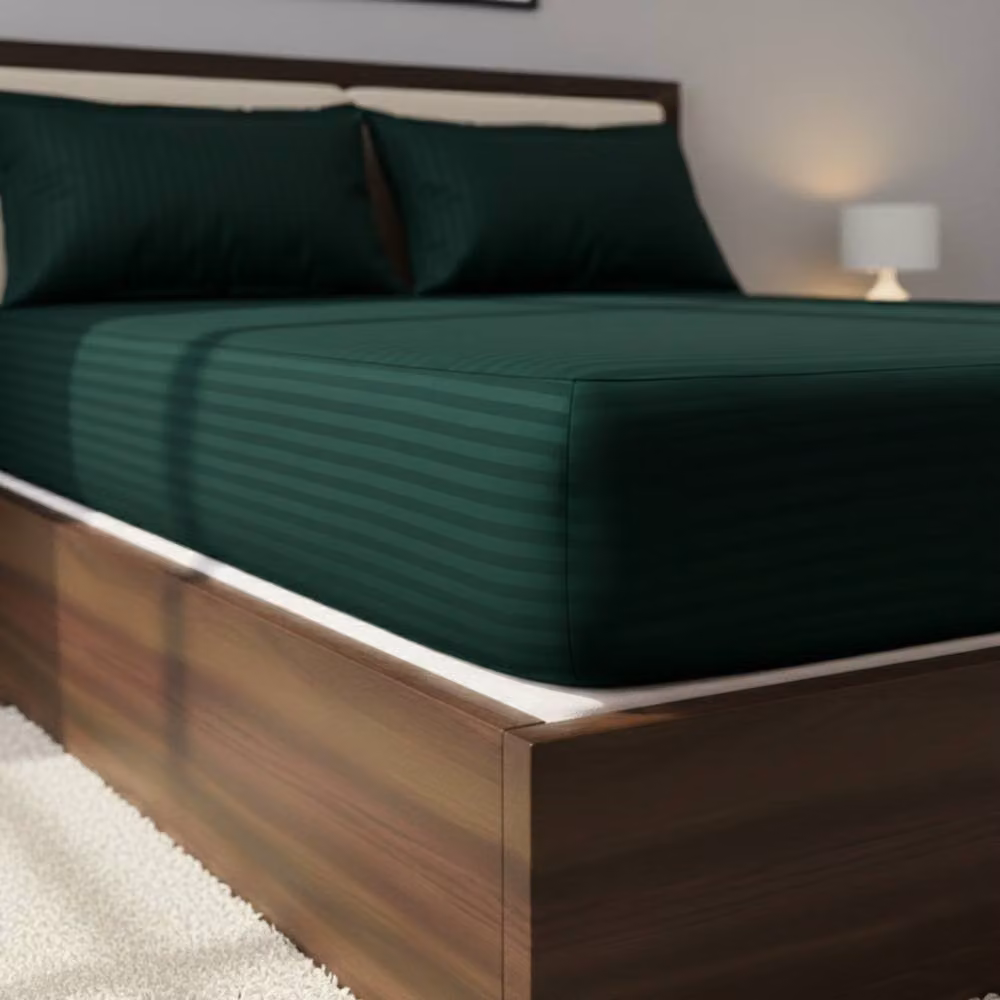 Snug City Double Satin Stripe Soft Touch Extra Deep Fitted Sheet in Green, W/D/H: 140 x 200 x 40 cm – 2