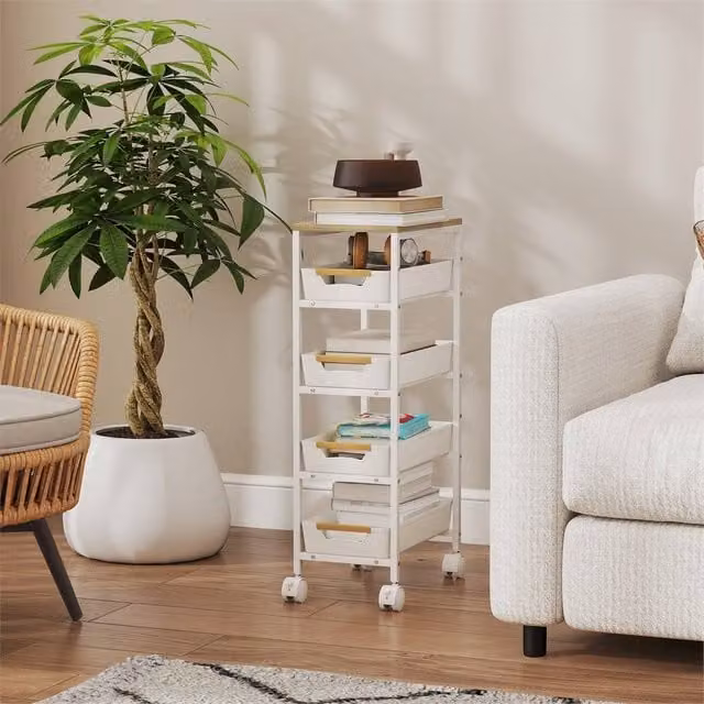 EONLION White 5-Tier Storage Trolley on Wheels, H 100 cm x W 40 cm x D 24 cm