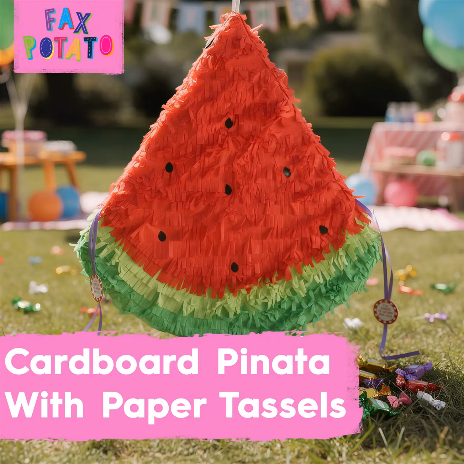 Fax Potato Watermelon Pinata Set with Buster Stick and Blindfold, Multicolour, W/D/H: 42 x 9 x 36 cm – 2