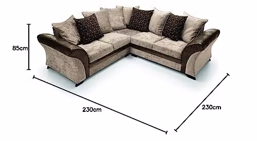Abakus Direct Farrow Left Facing L-Shape Corner Sofa in Brown and Beige Leather and Chenille Fabric – 5