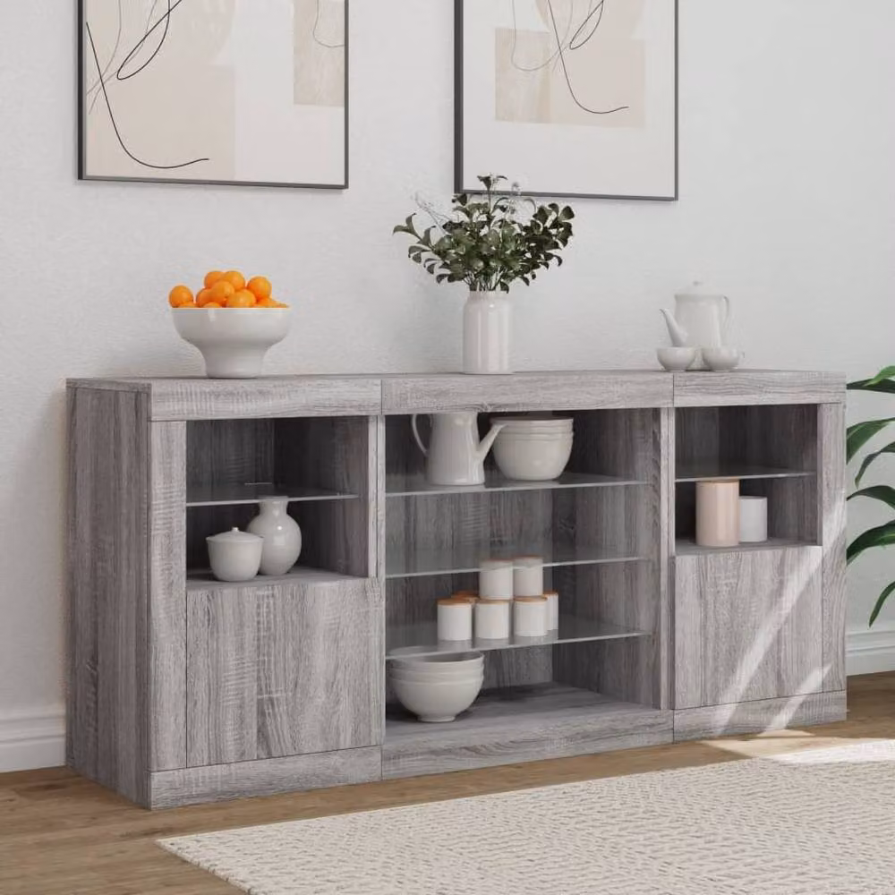 Berkfield Home Modern Sideboard with LED Lights in Grey Sonoma, W: 142.5 cm, D: 37 cm, H: 67 cm – 3