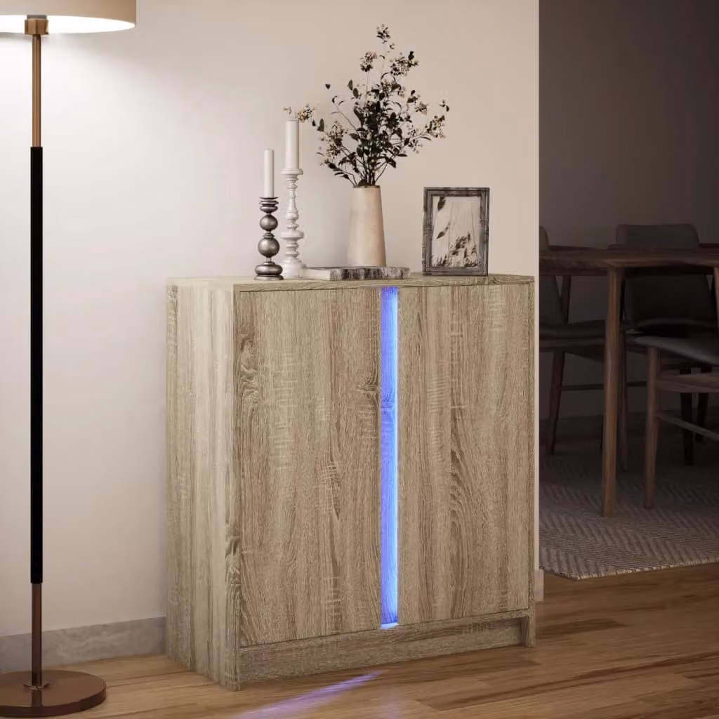 Berkfield Home Modern Sideboard in Sonoma Oak with Integrated LED Lighting, Brown, W/D/H: 77 x 34 x 85 cm – 2