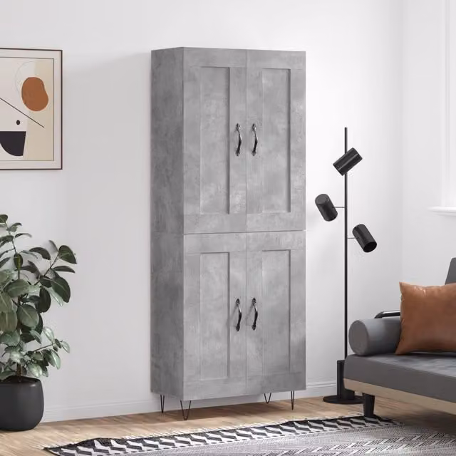 Berkfield Home Industrial Highboard in Concrete Grey, W/D/H: 69.5 x 34 x 180 cm – 1