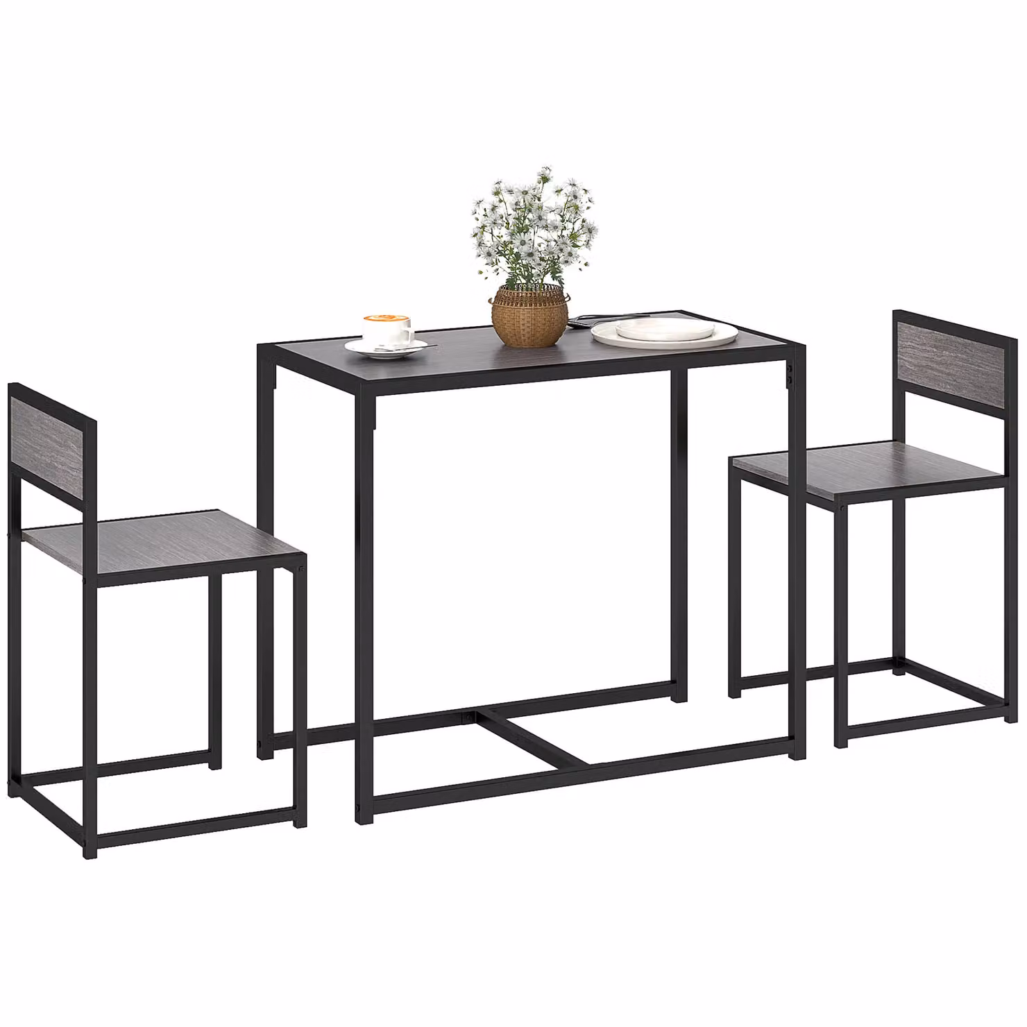 HOMCOM 3 Piece Grey Dining Table and Chairs Set with Metal Frame and MDF Tops – 2