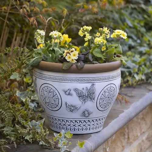 YouGarden Papilio Planters, Set of 2 White Plastic Pots with Butterfly Design, Diameter: 38 cm – 1