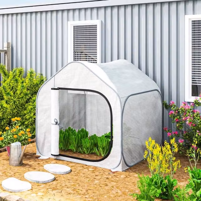 Outsunny Mini Pop Up Greenhouse with Zipper Door, White, W/D/H: 150 x 148 x 148 cm – 1
