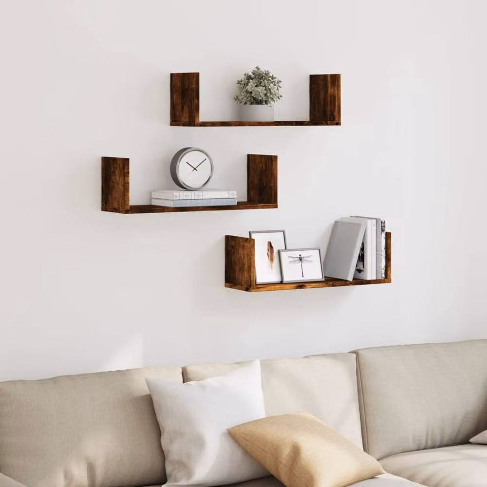 Berkfield Home Set of 3 Wall Mounted Shelves in Smoked Oak Brown, W: 58 cm, D: 18 cm, H: 18 cm – 3