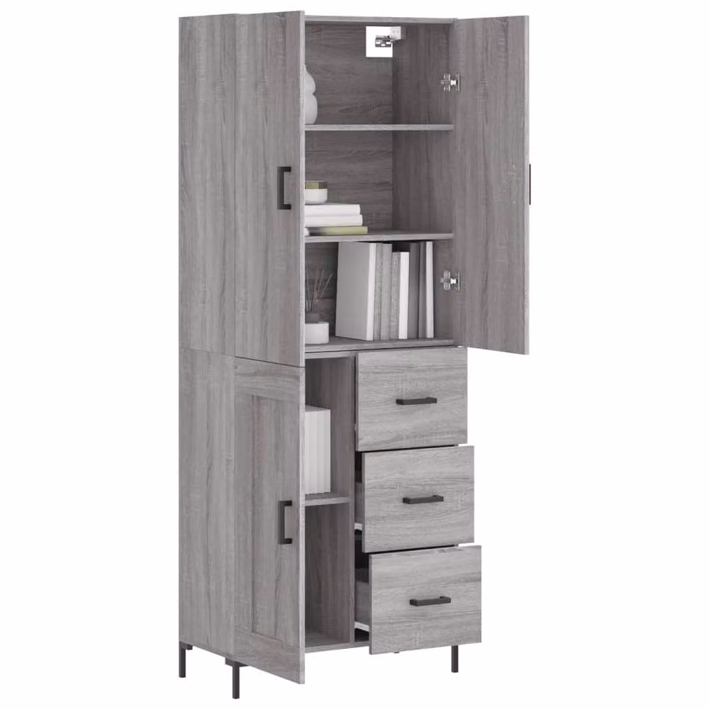 Berkfield Home Modern Grey Sonoma Highboard with Hinged Doors and Internal Shelves, W/D/H: 69.5 x 34 x 180 cm – 2